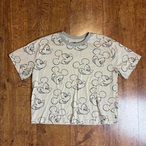 all over print mickey mouse tan cream crop top with call outs  see pics